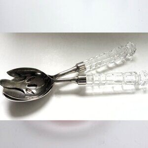 Salad Server Set Silver Plated Crystal Handles